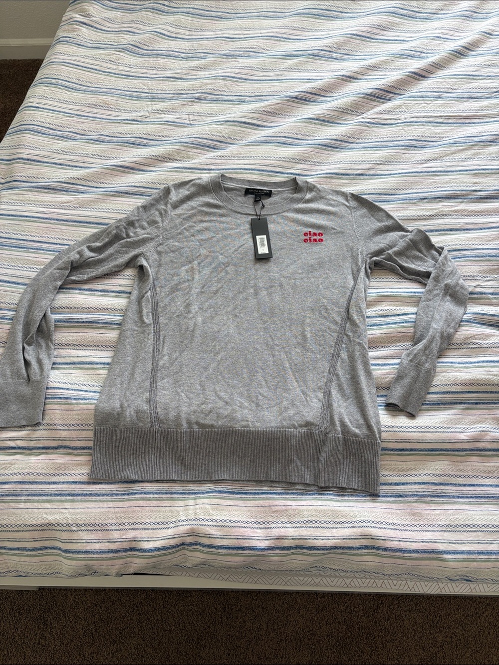 Banana Republic Factory Gray Long Sleeve Tee with Red Logo